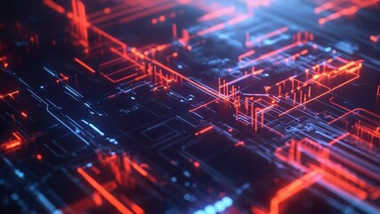 Abstract technology background illustrating a futuristic circuit board with illuminated components and pathways, symbolizing data flow, network connections, and artificial intelligence processing - Powered by Adobe
