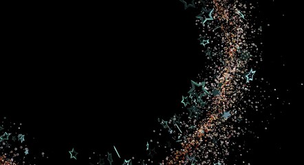 Artistic abstract illustration of stars and particles on black background. Great for celebrations, holidays, Christmas a