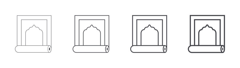 Fototapeta premium Prayer Mat Line Icons Islamic Worship Symbols