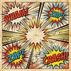 Dynamic Pop Art Explosion Grid with Zap Wham.