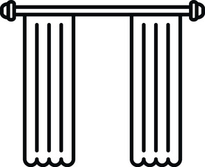 Window curtains open, hanging on a curtain rod in line art style