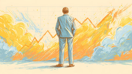 Visionary in the Financial Landscape: A resolute individual stands at the forefront of the market trend. This image encapsulates the drive to see potential, strategic planning.