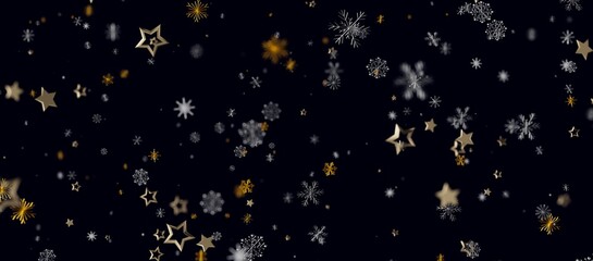 Festive abstract background with stars and snowflakes falling on a dark background, perfect for winter holidays