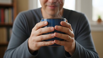 Close-up of Person Holding Coffee Mug in Hand.