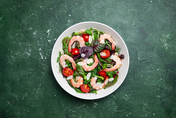 Salad with shrimp, cherry tomato, and almond. Healthy eating. Diet.