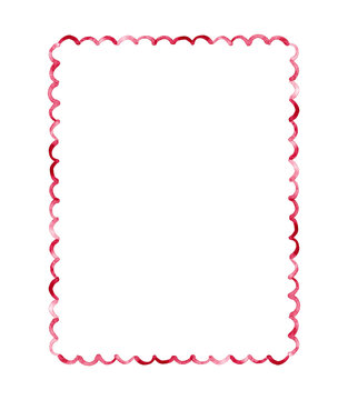 Minimalist watercolor red scalloped frame.Hand painted illustration for holiday cards, invitations, winter party announcements.