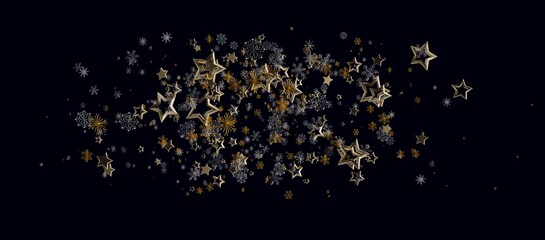 Elegant design of gold and silver stars and snowflakes, perfect for holiday greetings, Christmas promotions, win © vegefox.com