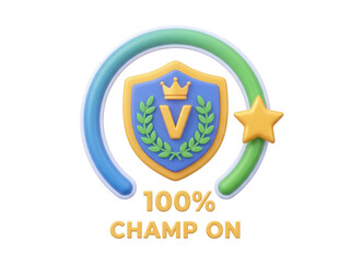 A 3D icon of a victor icon with a progress icon, symbolizing a champion and a completion rate, with a star for a successful completion.