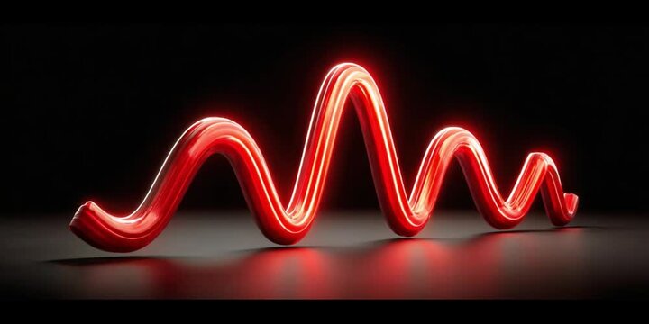 Vibrant Red Wave: An elegant, glowing red wave on a reflective black surface evokes a sense of dynamic energy and fluidity. A perfect visual representation for concepts related to sound, light.