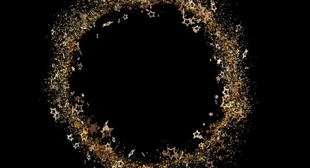 Elegant abstract background of glittering golden stars forming a circle on black. Perfect for party, celebration, and festiv
