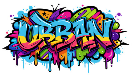 Vibrant Urban Graffiti Art Word with Colorful Splatter and Drips on White Background