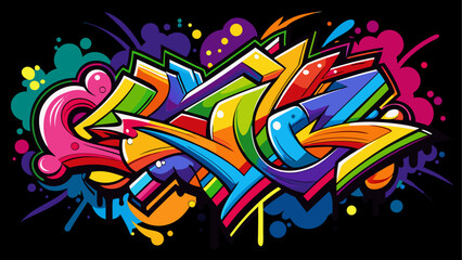 Vibrant Graffiti Art Explosion with Splashes of Color on Black Background, vector illustration