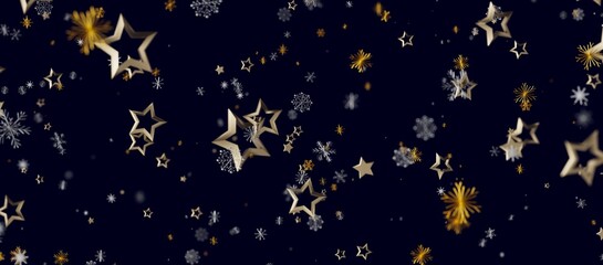 Christmas background with golden stars and snowflakes. Perfect for seasonal greetings and holiday designs. Idea © vegefox.com