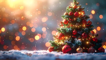 Christmas Tree With Baubles And Blurred Shiny Lights