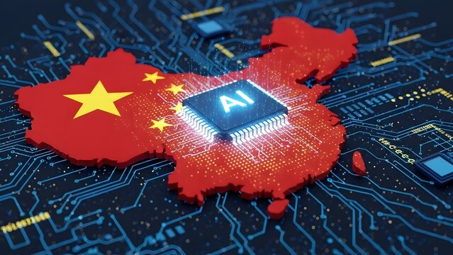 AI Technology Integration on China Map - Powered by Adobe