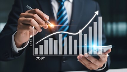 Businessman analyzing financial data with digital graph and tablet