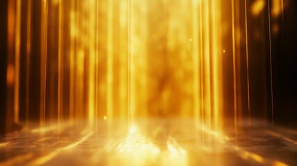 Abstract golden light beams and falling particles creating a bright, energetic background on a dark stage, conveying concepts of magic, award, and divine presence