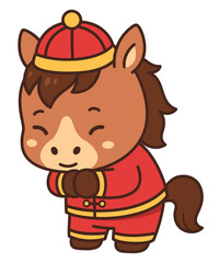 Chinese Zodiac Horse Bowing in Traditional Outfit