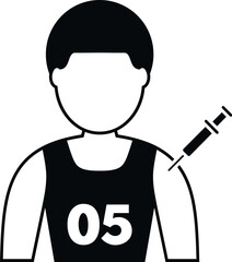 Athlete wearing a numbered jersey receiving an injection into their arm