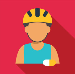 Cyclist character wearing a helmet and sportswear on a red background