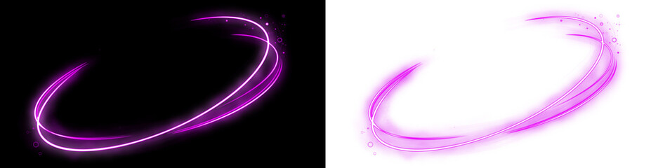 A shining fluorescent neon swirl on a transparent background