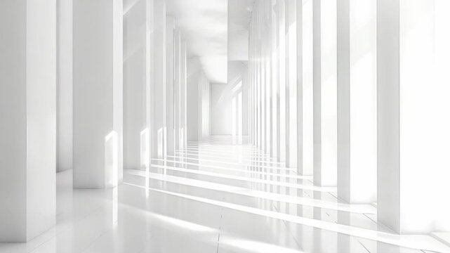 Video A long, empty hallway with white walls and flooring