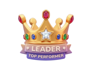 A 3D icon of a crown with jewels, representing a leader and a top performer, with a star for a championship.