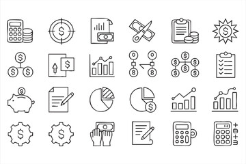 Finance and Accounting Line Icons for Business Dashboards