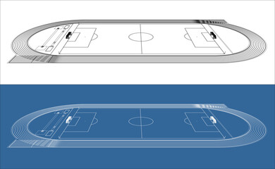 Fototapeta premium Side View Profile of Soccer Football Field Wireframe Sketch