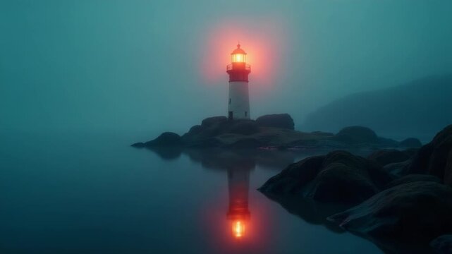 Video A bright red light shining through the fog, a short moment of clarity in an otherwise unclear environment
