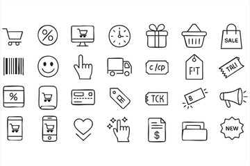Retail Sale Line Icons for Digital Commerce Interfaces