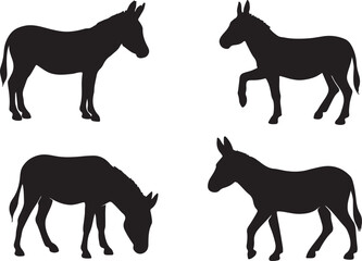 Donkey Silhouette Vector Icons Set