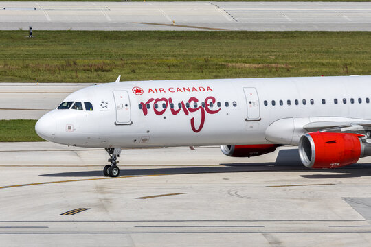 Air Canada Rouge Airbus A321 airplane at Fort Lauderdale airport in the United States