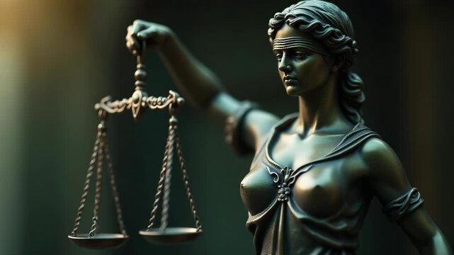 Video A statue of Lady Justice holding a balance, symbolizing fairness and impartiality