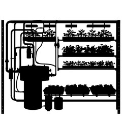 Obraz premium Hydroponic System Vertical Farm Silhouette