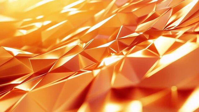 Abstract orange polygonal background featuring a low poly geometric surface with sparkling faceted forms, reflecting light and creating a technology or digital art concept