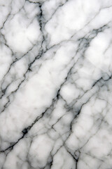 Classic white marble texture with high contrast, featuring fine, dark grey to black intersecting veins against a bright, luminous white stone background