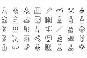 Science and Laboratory Line Icons for Research and Medical UI