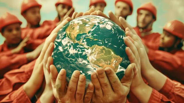 Video People gathered around a globe, symbolizing unity and global awareness
