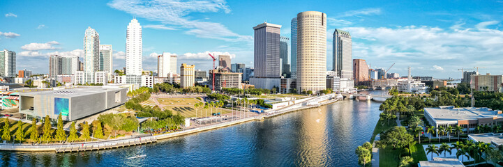 Tampa skyline from above aerial view photography city with skyscrapers panorama and Hillsborough River in downtown Tampa, United States © Markus Mainka