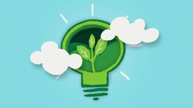 animation of a cartoon style light bulb, ecology footage, save nature