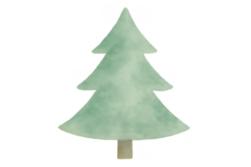 Christmas tree watercolor illustration with a subtle green texture, symbolizing winter holidays and festive decorations, transparent background