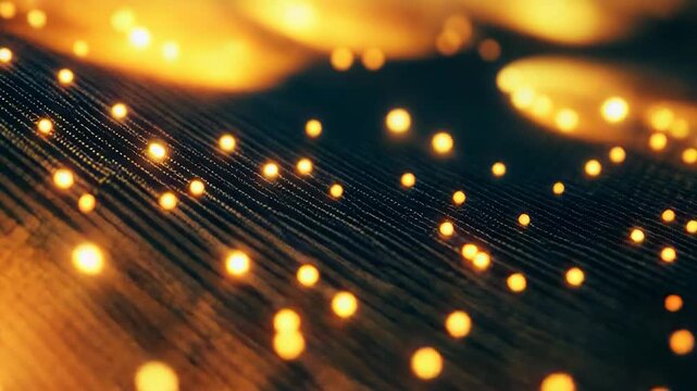 Glowing orange particles form an interconnected grid, visualizing data flow, network communication and ai driven intelligence in a futuristic digital landscape of light and connection