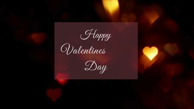 Romantic Valentine's Day greeting animation with glowing heart bokeh lights and elegant script text