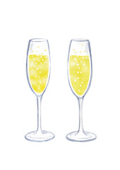 二つのシャンパングラスの水彩イラスト