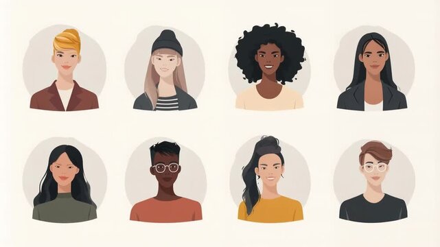 Collection of stylish illustrated portraits of young women highlights diversity beauty and contemporary character design for social media profiles