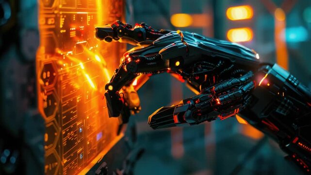 Video A close-up shot of a robot's hand resting against a wall, suitable for use in scenes depicting technology and innovation