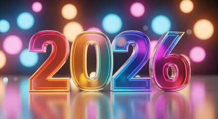 Happy New Year 2026 Celebration with Colorful Bokeh Lights