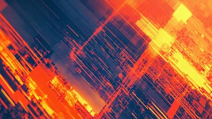 Abstract digital circuit board displaying data processing and network communication, featuring glowing red and orange lines within a futuristic technology background - Powered by Adobe