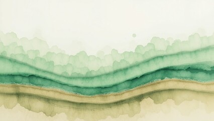 A layered band gradient illustration background blending from sage green to pale sand tones